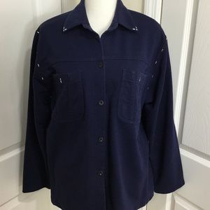 Kashel Navy Blue Button-front Top w/ Silver Studs